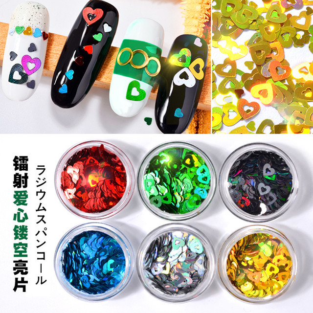 Holographic Hollow Heart Nail Sequins