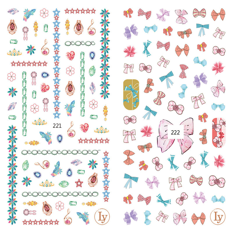 LY221-222 Thin 3D Jewelry And Bow Nail Sticker