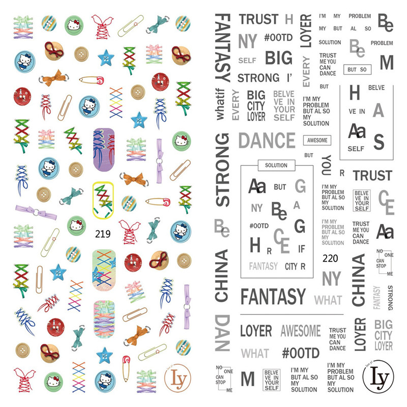 LY219-220 Thin 3D Laces And Letters Nail Sticker