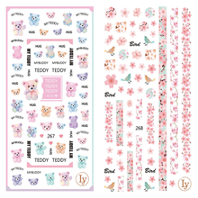 LY267-268 Thin 3D Teddy And Birds Nail Sticker