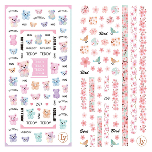 LY267-268 Thin 3D Teddy And Birds Nail Sticker