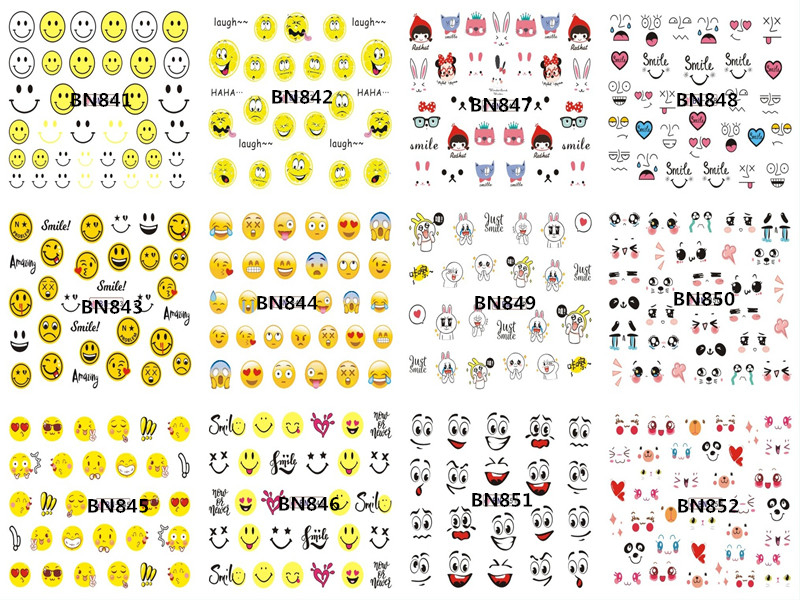 BN841-852 Emoji Water Nail Sticker