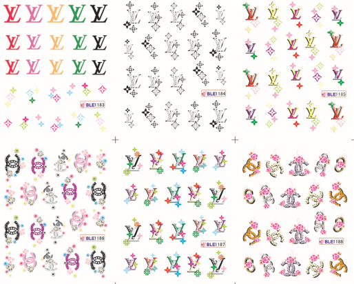 Fashion Gucci LV Water Nail Sticker