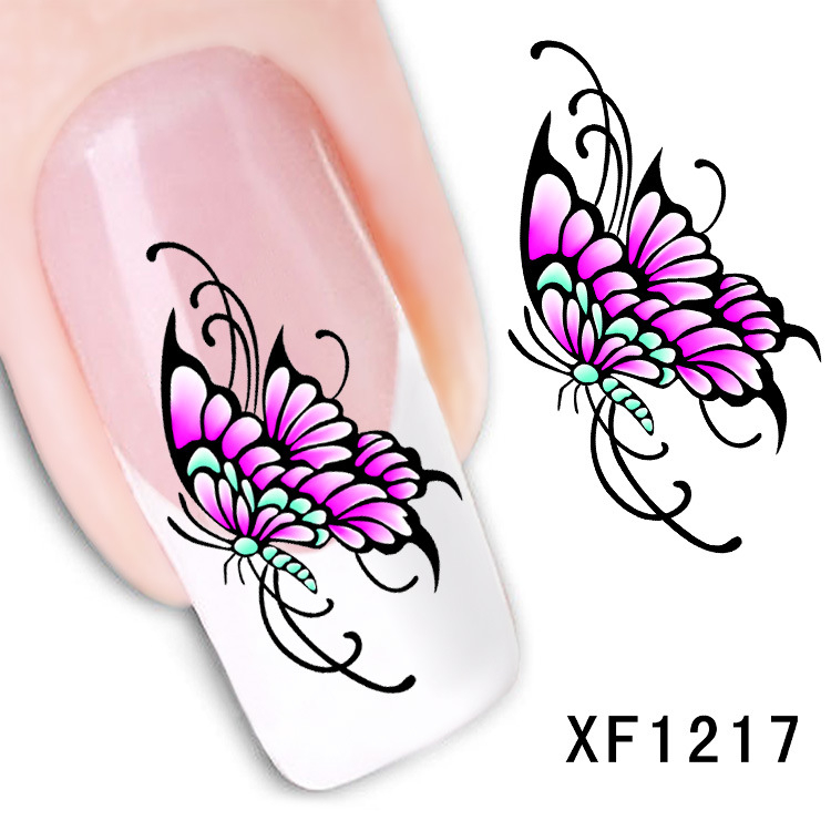 XF1217-1222 Butterfly And Feather Water Nail Sticker