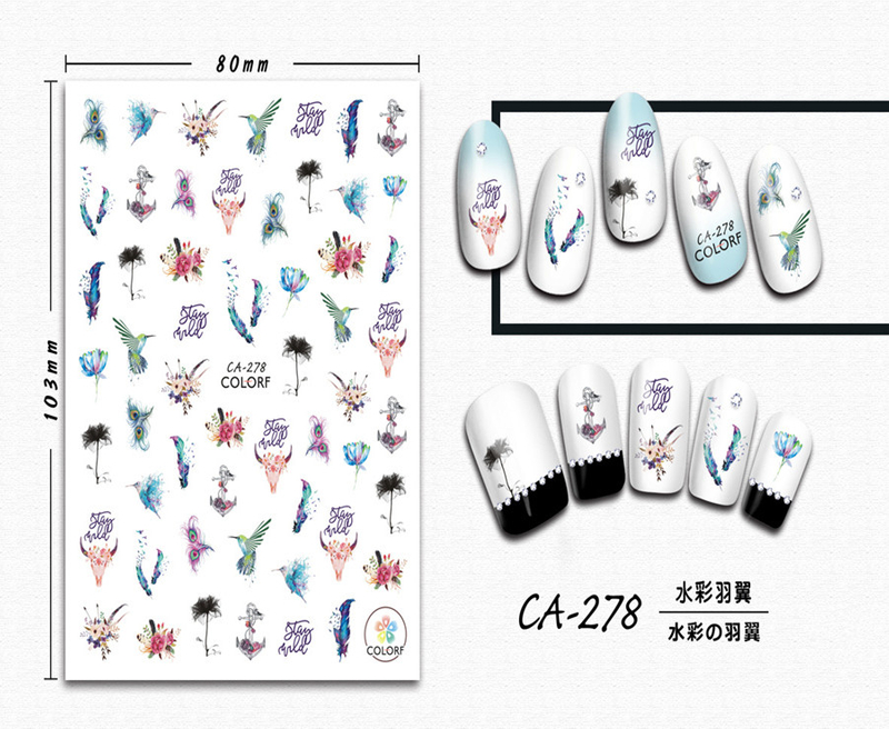 CA-278 3D Watercolor Wing Nail Sticker