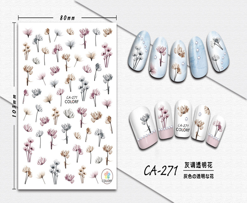 CA-271 3D Gray Tone Flower Nail Sticker