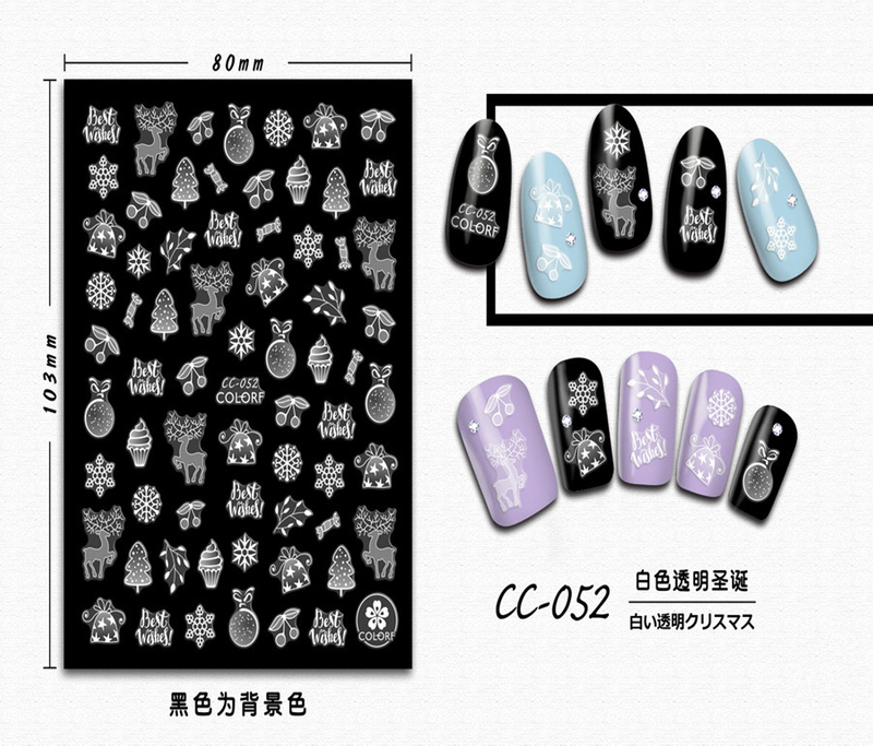 CC-052 3D White Transparent Christmas Nail Sticker