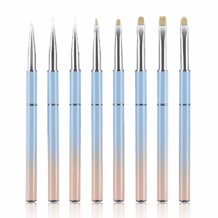 Gradient Metal Handle Nail Drawing Pen Nail Brush Set