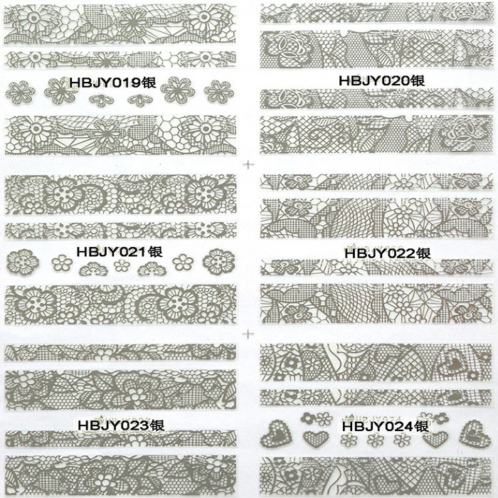 HBJY019-024 Silver Lace Nail Art Sticker 