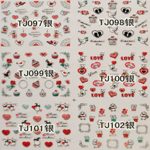 TJ097-108 3D Silver Love Nail Art Sticker 