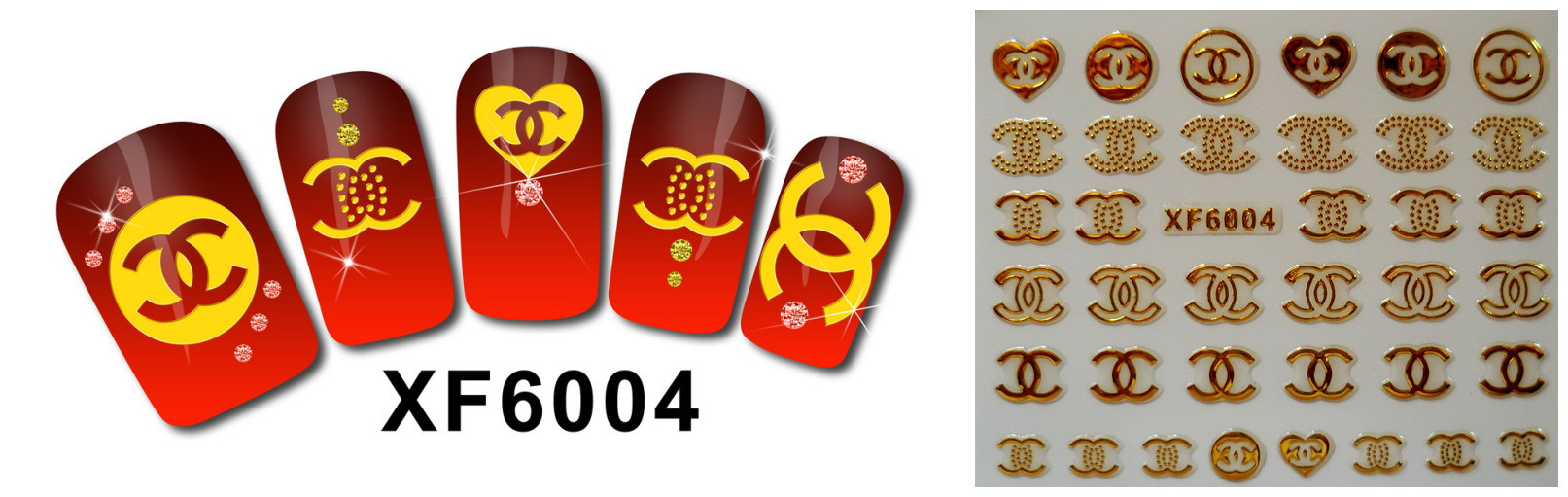 XF6001-6006 3D Gold Metal Nail Art Sticker 