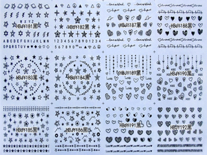 HBJY181-192 3D Balck Star Heart Nail Art Sticker 