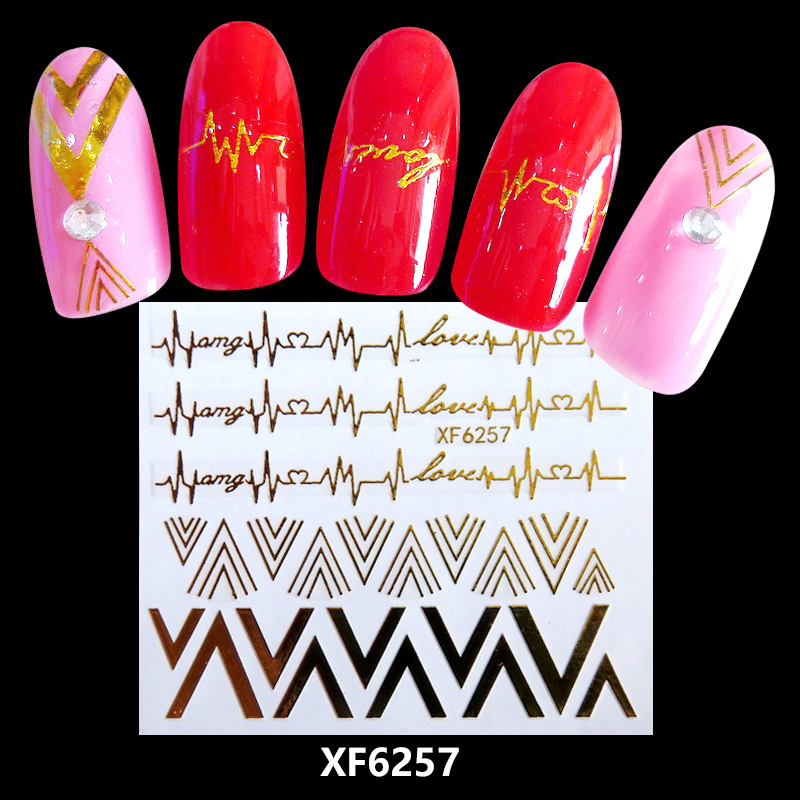 XF6257 3D Gold Metal Nail Art Sticker 