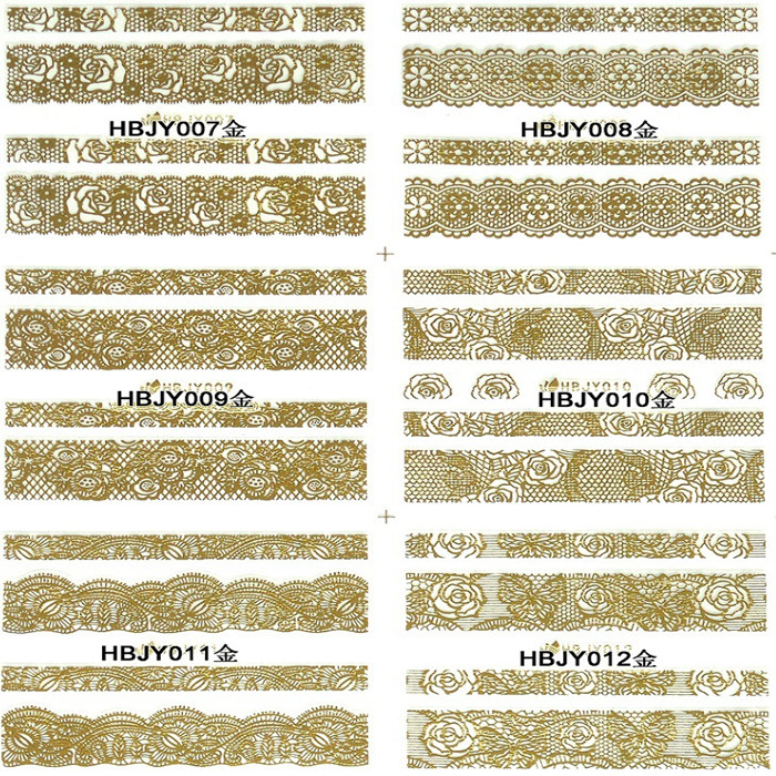 HBJY007-012 Gold Lace Nail Art Sticker 