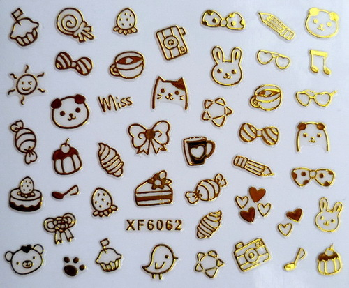 XF6061-6066 3D Gold Metal Nail Art Sticker 