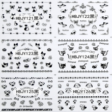 HBJY121-132 3D Black Animals Nail Art Sticker 