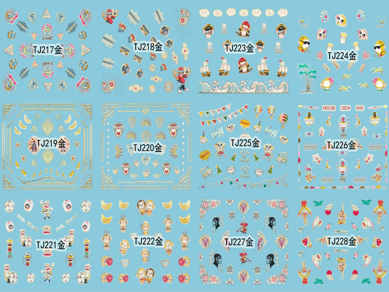 TJ217-228 3D Gold Nail Art Sticker 