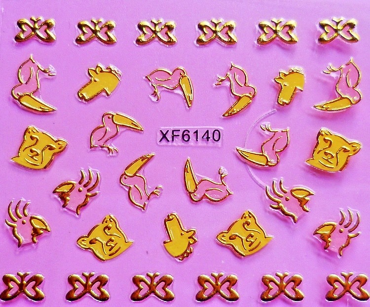 XF6135-6140 3D Gold Metal Nail Art Sticker 