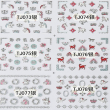 TJ073-084 3D Silver Horse Nail Art Sticker 