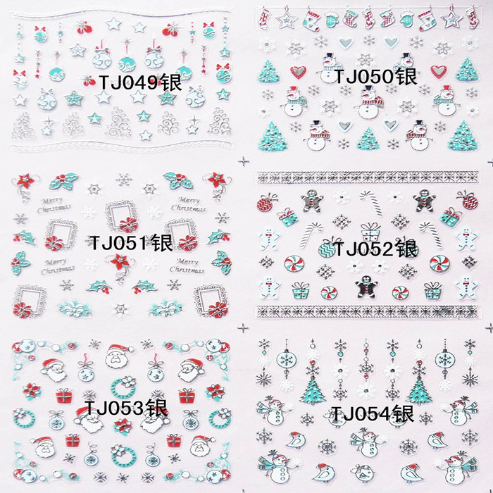 TJ049-060 3D Silver Christmas Nail Art Sticker 
