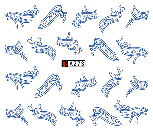 A271-276 Blue Flower Water Nail Sticker