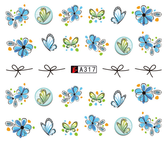 A313-318 Flowers And Butterflies Water Nail Sticker