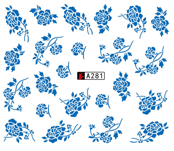 A277-282 Blue Flower Water Nail Sticker