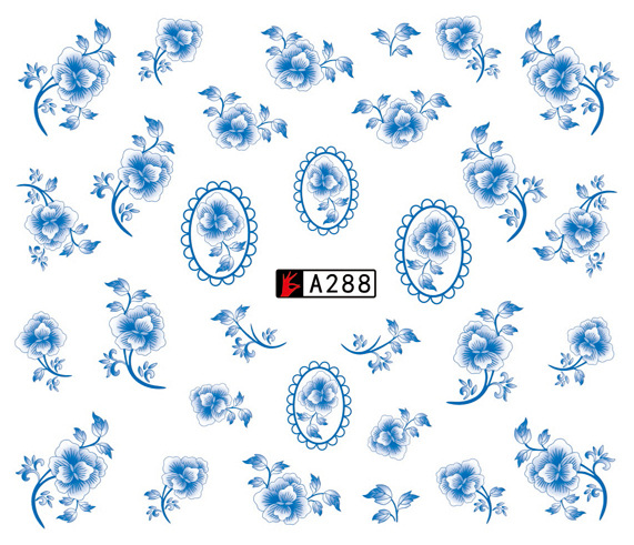 A283-288 Blue Flower Water Nail Sticker