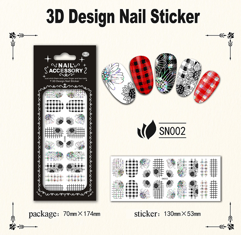 SN001-012 Laser Silver Nail Sticker