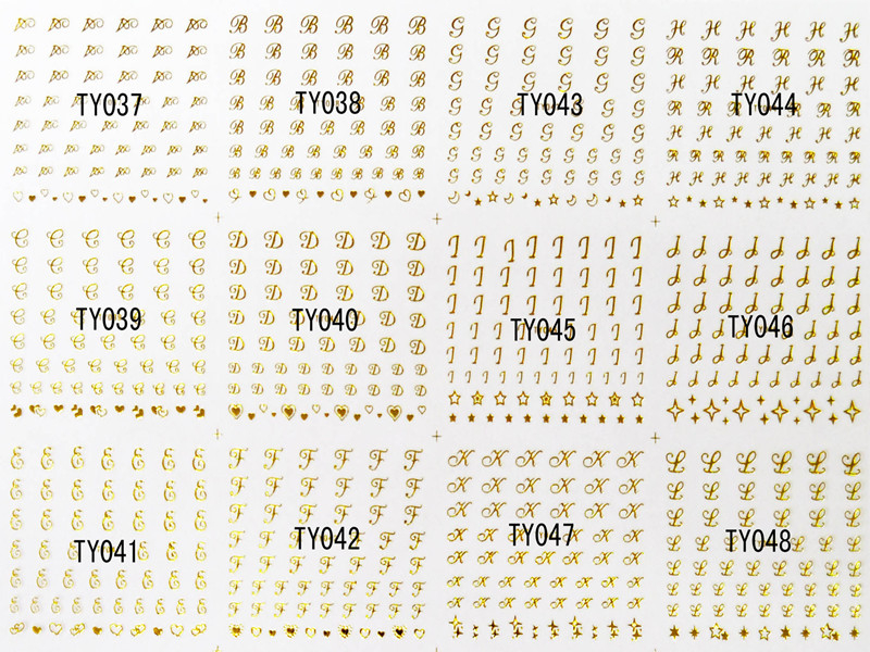 TY037-048 3D Gold Letter Nail Art Sticker 