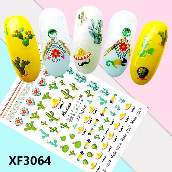 XF3064 3D Self Adhesive Cactus Nail Sticker 