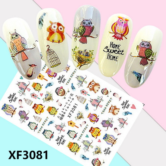XF3081 3D Self Adhesive Owl Nail Sticker 