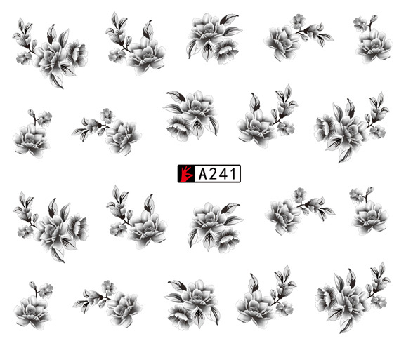 A241-246 Black Flower Water Nail Sticker