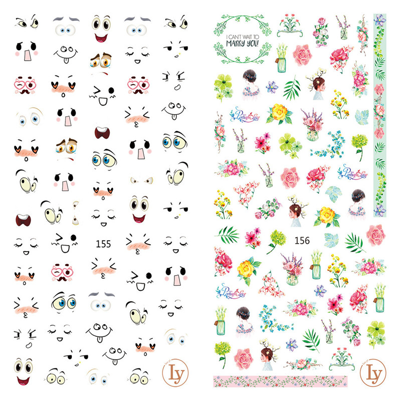 LY155-156 Thin 3D Cute Expression And Flower Nail Sticker