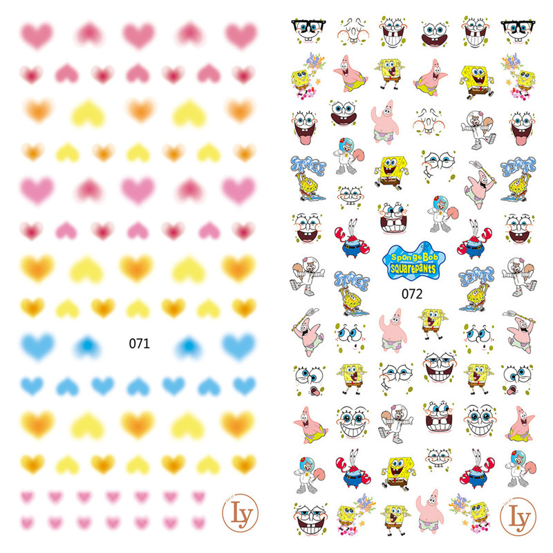 LY071-072 Thin 3D Heart And SpongeBob Nail Art Sticker