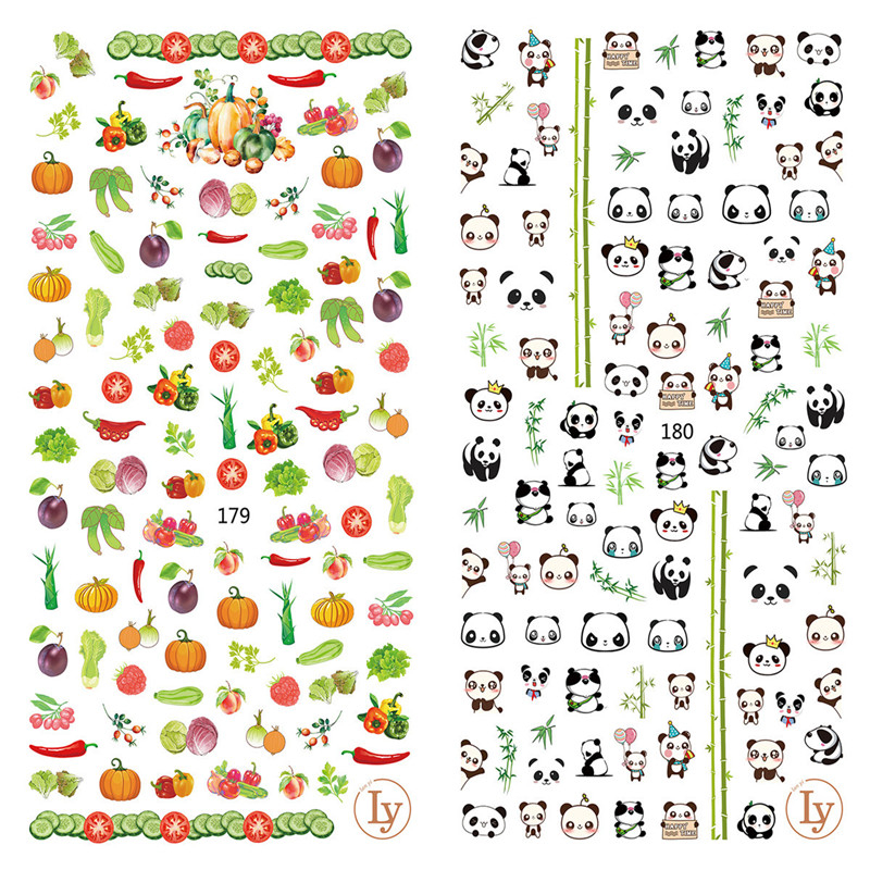 LY179-180 Thin 3D Vegetables And Panda Nail Sticker