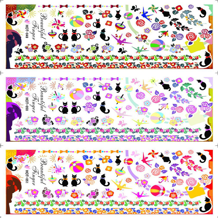 HOT049-051 Flower And Cat Water Nail Sticker