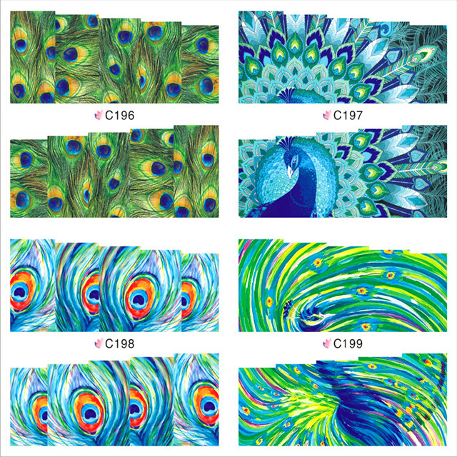 C196-199 Peacock Feather Water Nail Sticker