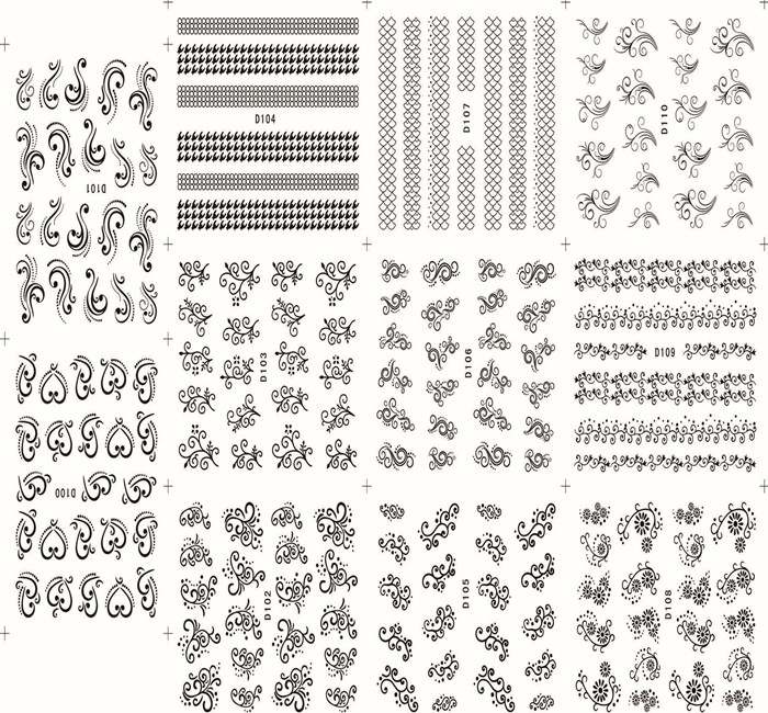 D100-110 Black Water Nail Sticker