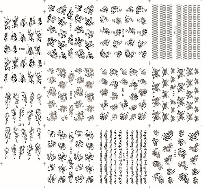 D122-132 Black Water Nail Sticker