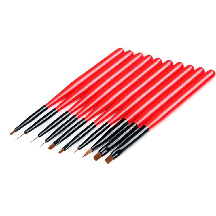 10pcs Red Handle Nail Drawing Brush Set