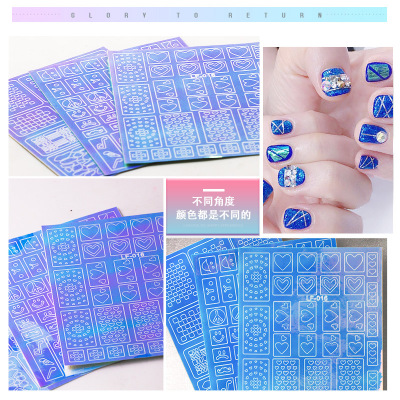 New Rainbow Holographic Adhesive Nail Stencil Sticker