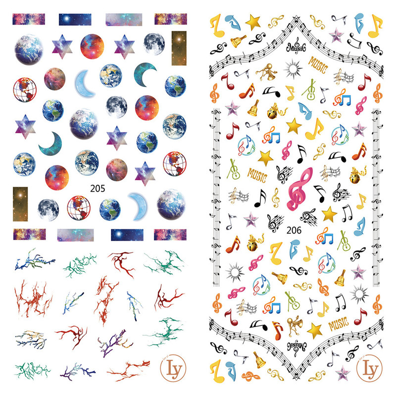 LY205-206 Thin 3D Planet And Music Nail Sticker