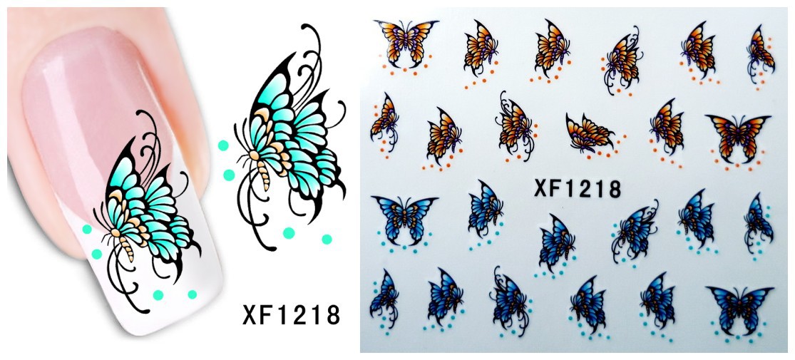 XF1217-1222 Butterfly And Feather Water Nail Sticker