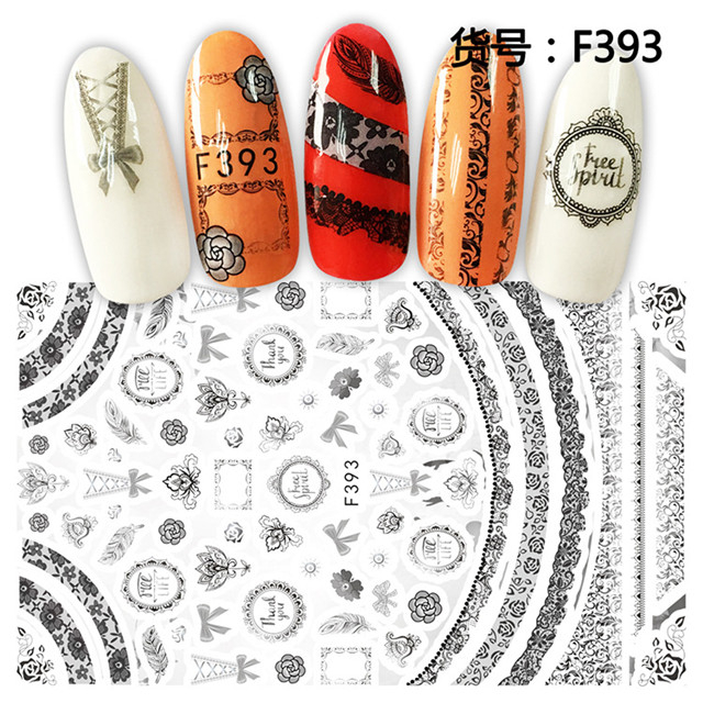 F393 DIY Design 3D Self Adhesive Black Lace Nail Art Sticker