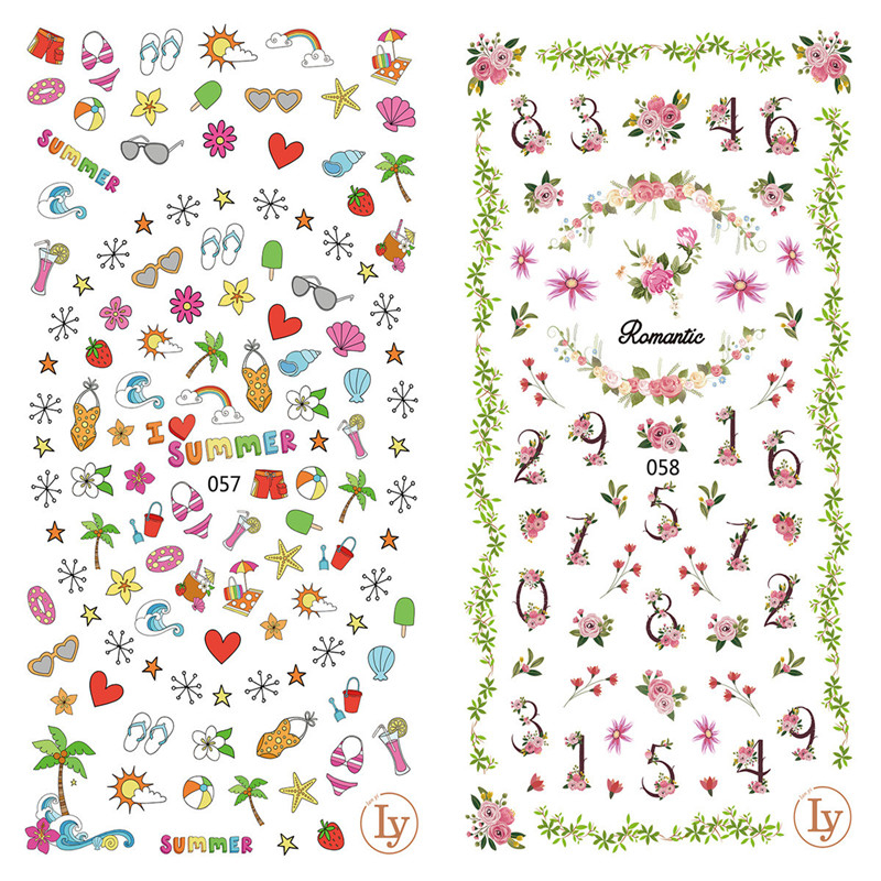 LY057-058 Thin 3D Vacation And Flower Nail Sticker