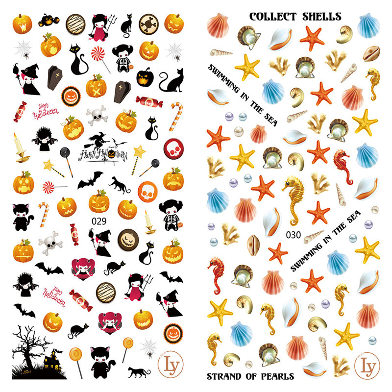LY029-030 Thin 3D Halloween And Collect Shells Nail Sticker