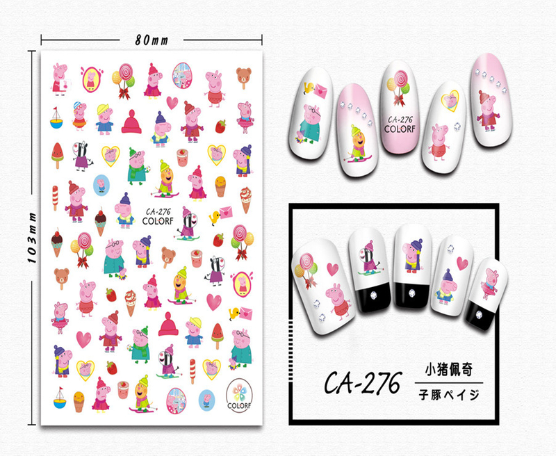 CA-276 Hot Sales 3D Peppa Pig Nail Sticker