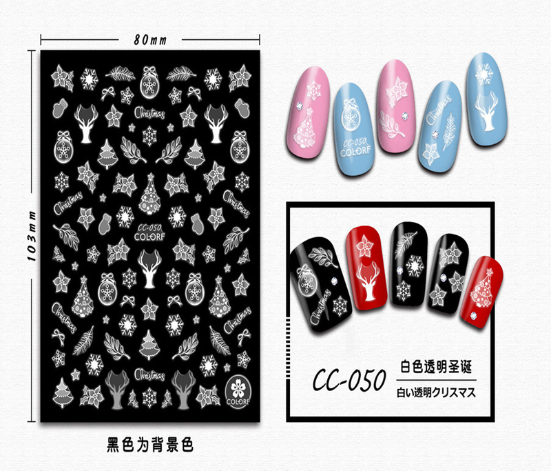 CC-050 3D White Transparent Christmas Nail Sticker