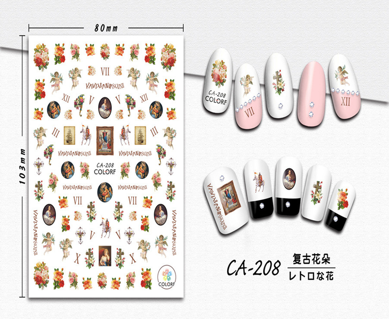 CA-208 3D Vintage Flowers Nail Sticker